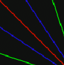 Thin colorful lines exhibiting discontinuity artifacts (jaggies).