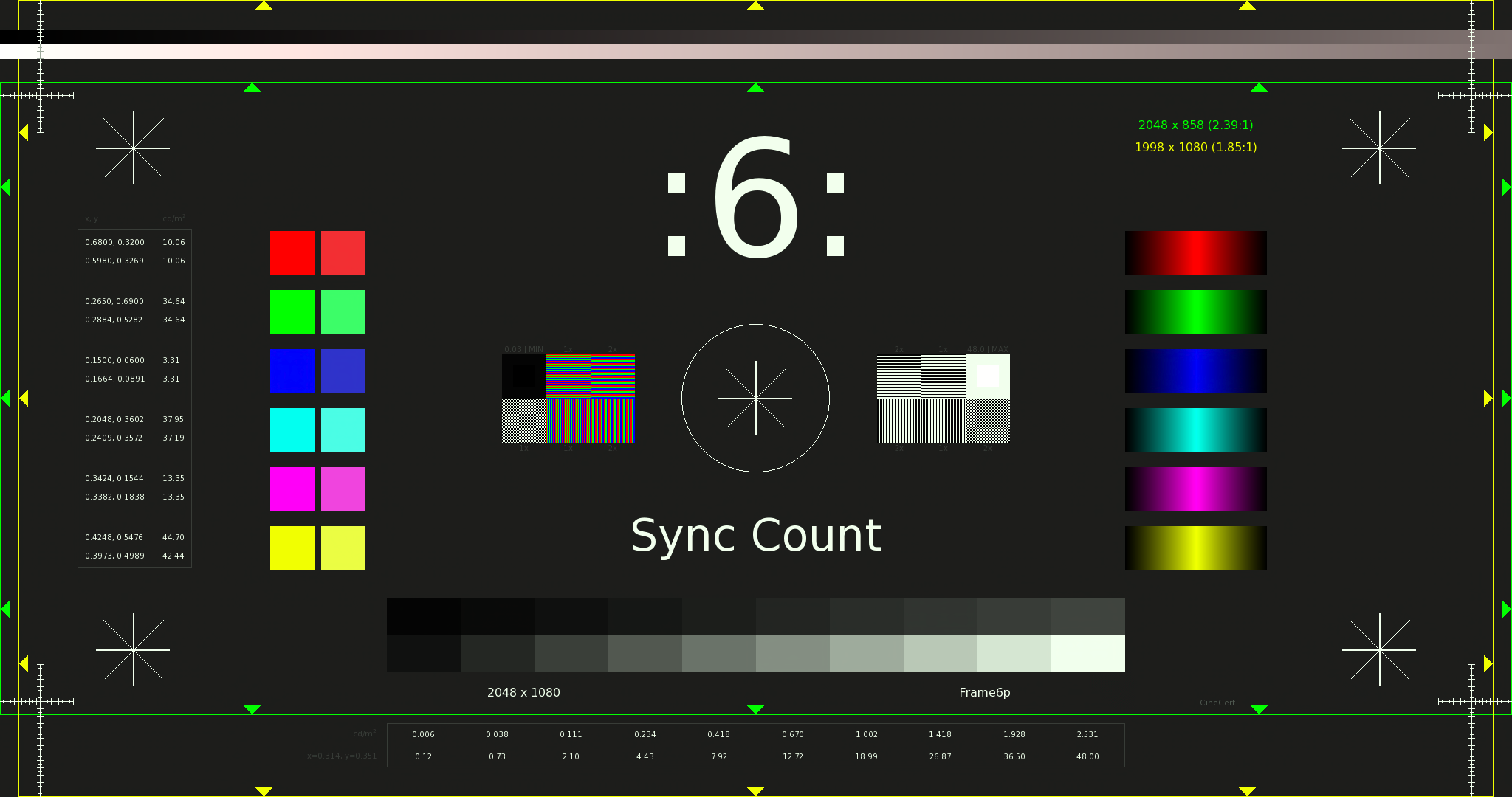 Example test pattern for the first frame of the fourth count period,
          which displays the number 6